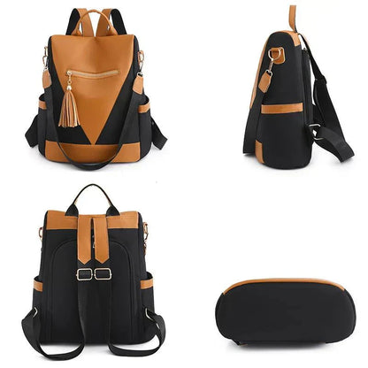 Chic Two-Tone Backpack with Stylish Tassel Pendant
