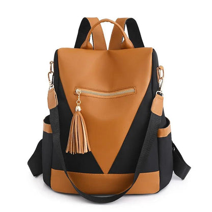 Chic Two-Tone Backpack with Stylish Tassel Pendant