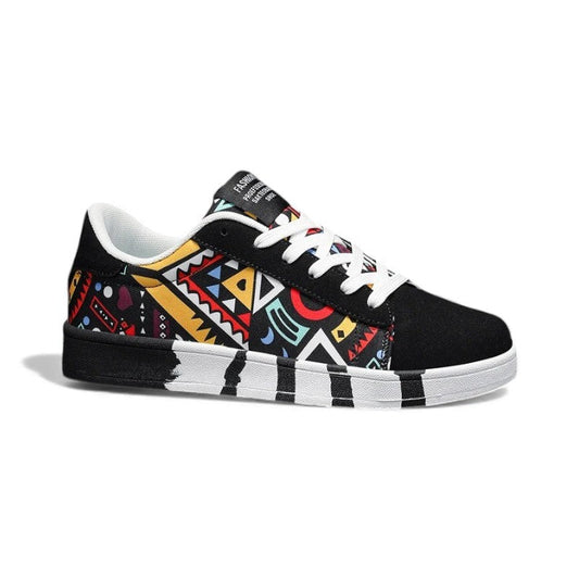 GeoVibe™ Canvas Graffiti Skate Sneaker – Retro Street Art Edition