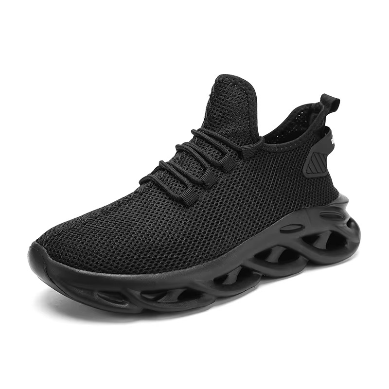 AeroBlade™ Black Tech-Mesh Running Sneakers – Hollow-Core Cushion Sole