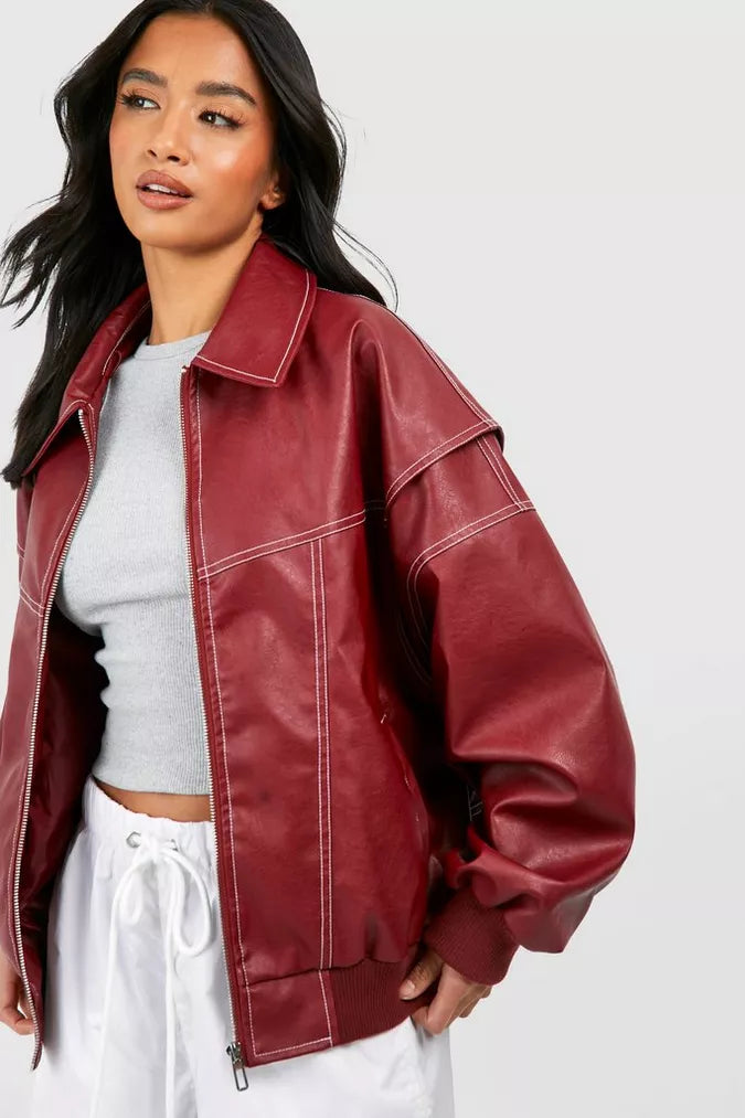 Sorella - Chic Oversized Leather Jacket for Women