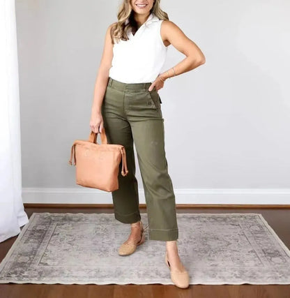 FlexForm® – Stretch Twill Cropped Pants | Wide Leg Comfort with Effortless Style