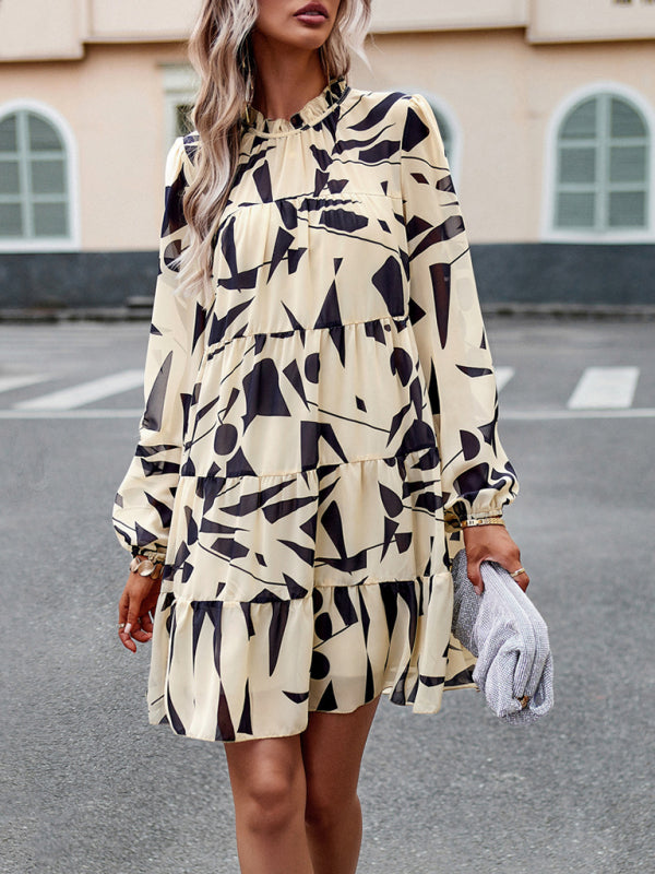 Eeva - Elegant Floral Print Long-Sleeved Dress with Beautiful Tiered Details