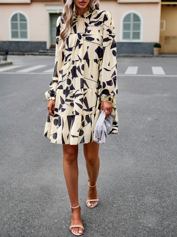 Eeva - Elegant Floral Print Long-Sleeved Dress with Beautiful Tiered Details
