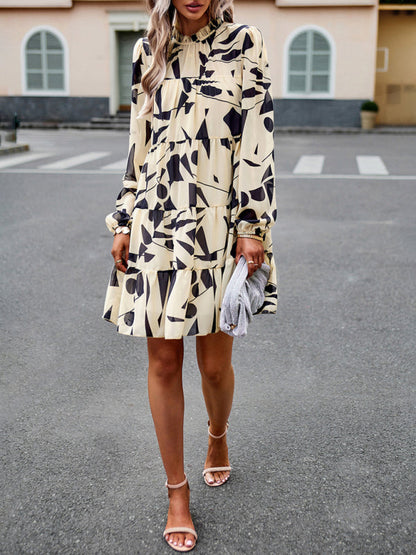 Eeva - Elegant Floral Print Long-Sleeved Dress with Beautiful Tiered Details