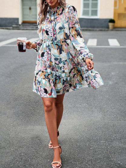 Eeva - Elegant Floral Print Long-Sleeved Dress with Beautiful Tiered Details
