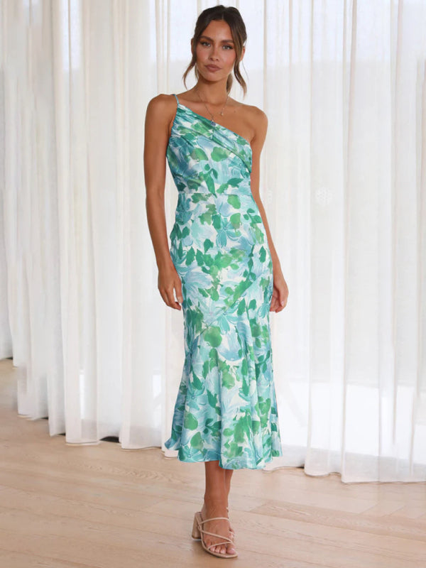 Enni - Stunning Asymmetrical Floral Midi Dress with Elegant Fishtail Hem
