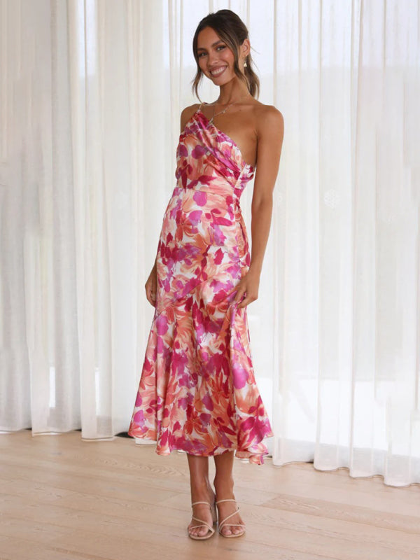 Enni - Stunning Asymmetrical Floral Midi Dress with Elegant Fishtail Hem