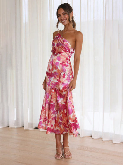 Enni - Stunning Asymmetrical Floral Midi Dress with Elegant Fishtail Hem
