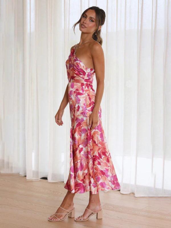Enni - Stunning Asymmetrical Floral Midi Dress with Elegant Fishtail Hem
