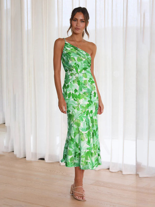 Enni - Stunning Asymmetrical Floral Midi Dress with Elegant Fishtail Hem