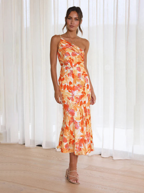 Enni - Stunning Asymmetrical Floral Midi Dress with Elegant Fishtail Hem