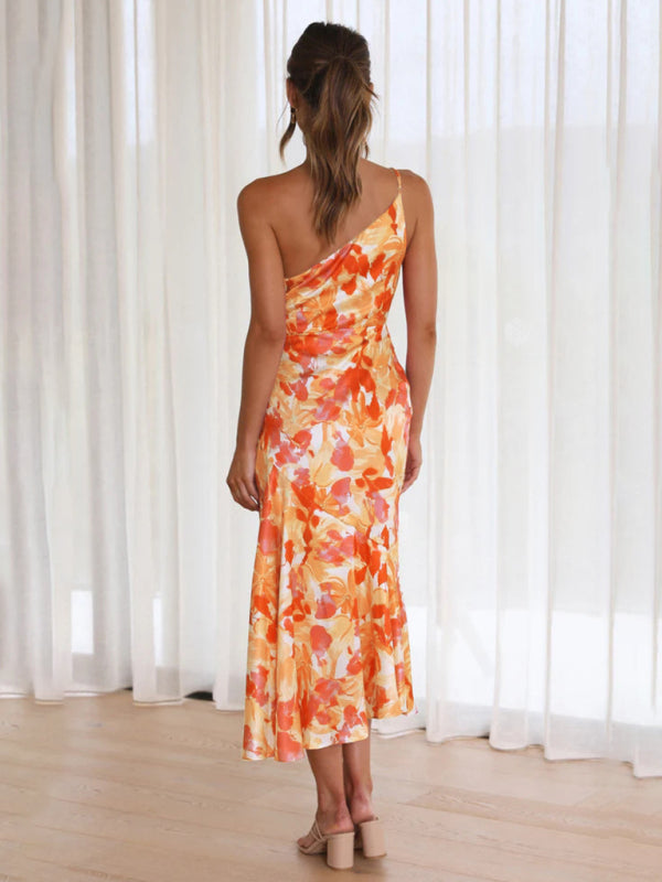Enni - Stunning Asymmetrical Floral Midi Dress with Elegant Fishtail Hem