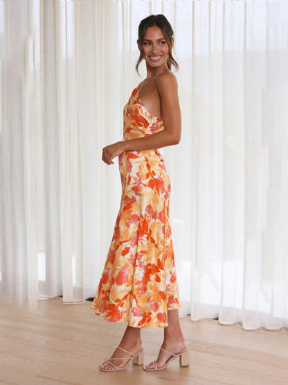 Enni - Stunning Asymmetrical Floral Midi Dress with Elegant Fishtail Hem