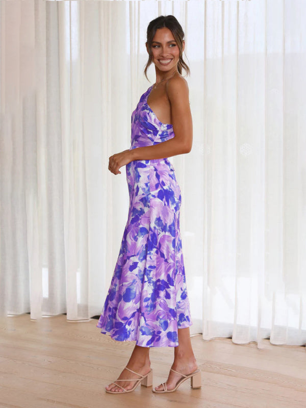 Enni - Stunning Asymmetrical Floral Midi Dress with Elegant Fishtail Hem