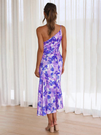 Enni - Stunning Asymmetrical Floral Midi Dress with Elegant Fishtail Hem