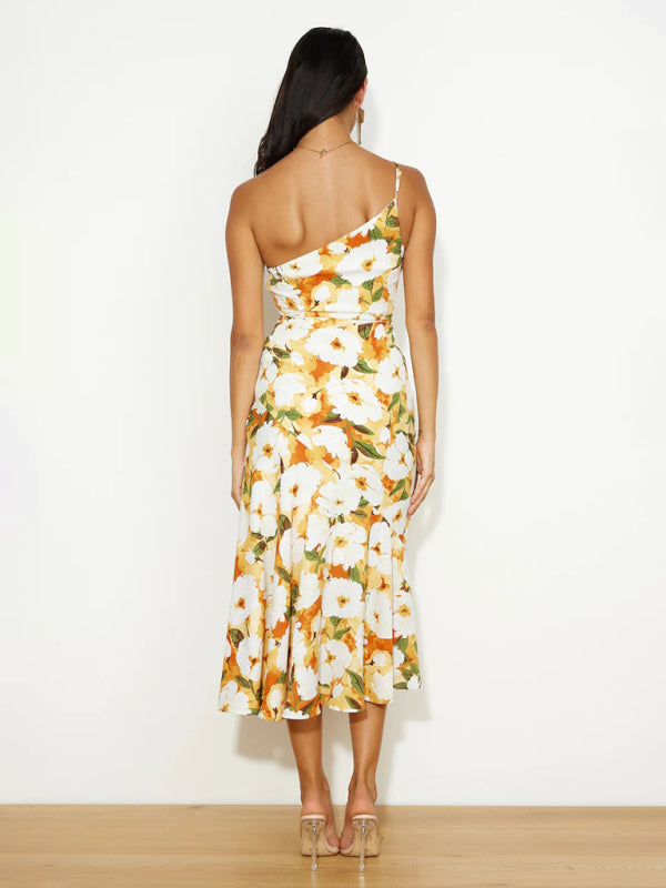 Enni - Stunning Asymmetrical Floral Midi Dress with Elegant Fishtail Hem