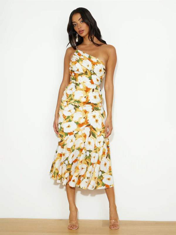 Enni - Stunning Asymmetrical Floral Midi Dress with Elegant Fishtail Hem