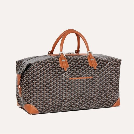 Barrel Travel Bag – Patterned Weekend Duffel with Brown Handles