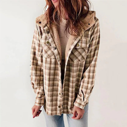 Classic Plaid Wool Hooded Jacket | Warm Buckle-Front Winter Coat