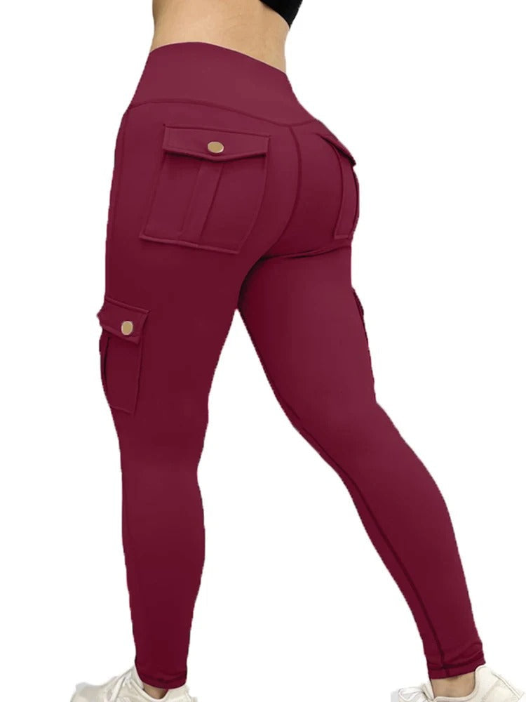 Butt-Lifting High-Waisted Cargo Leggings – Tummy Control & Flap Pockets