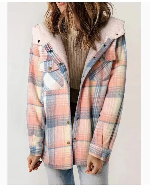Classic Plaid Wool Hooded Jacket | Warm Buckle-Front Winter Coat