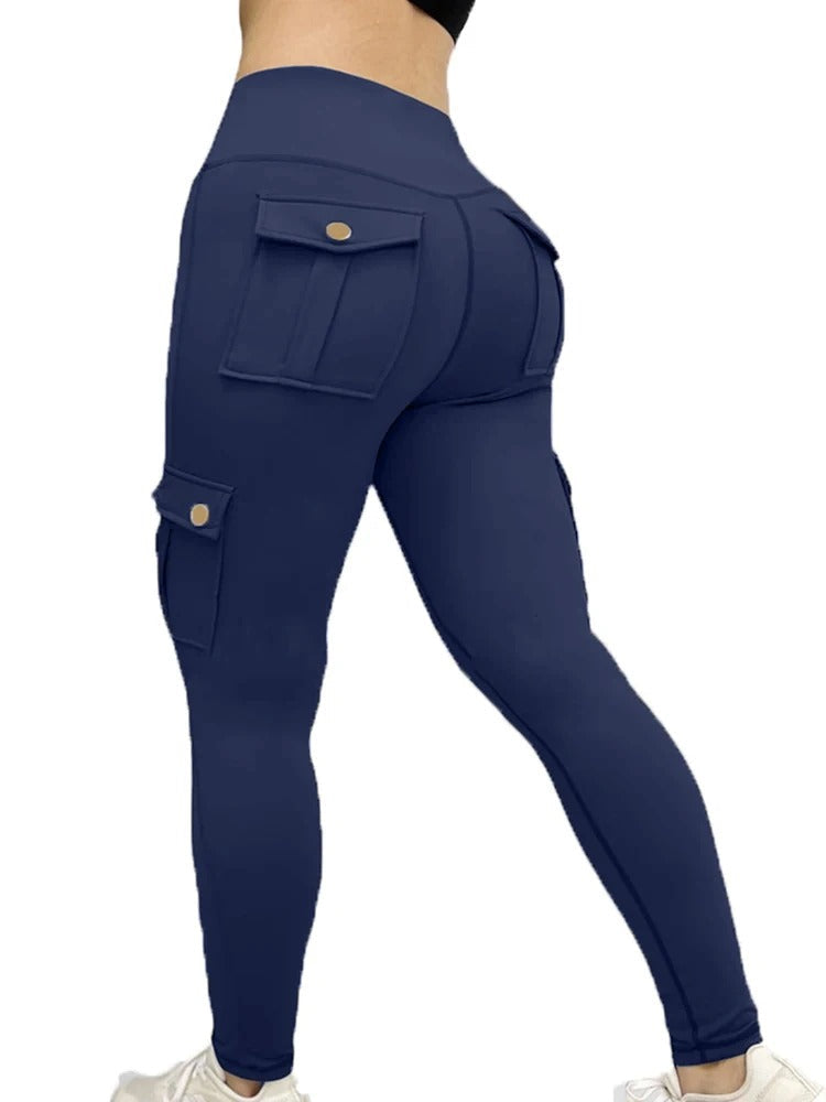 Butt-Lifting High-Waisted Cargo Leggings – Tummy Control & Flap Pockets