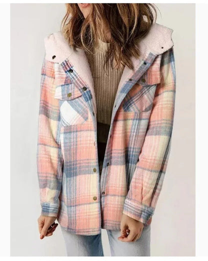 Classic Plaid Wool Hooded Jacket | Warm Buckle-Front Winter Coat