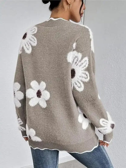 Floral Elegance Scallop Trim Sweater | Soft Knit Feminine Style