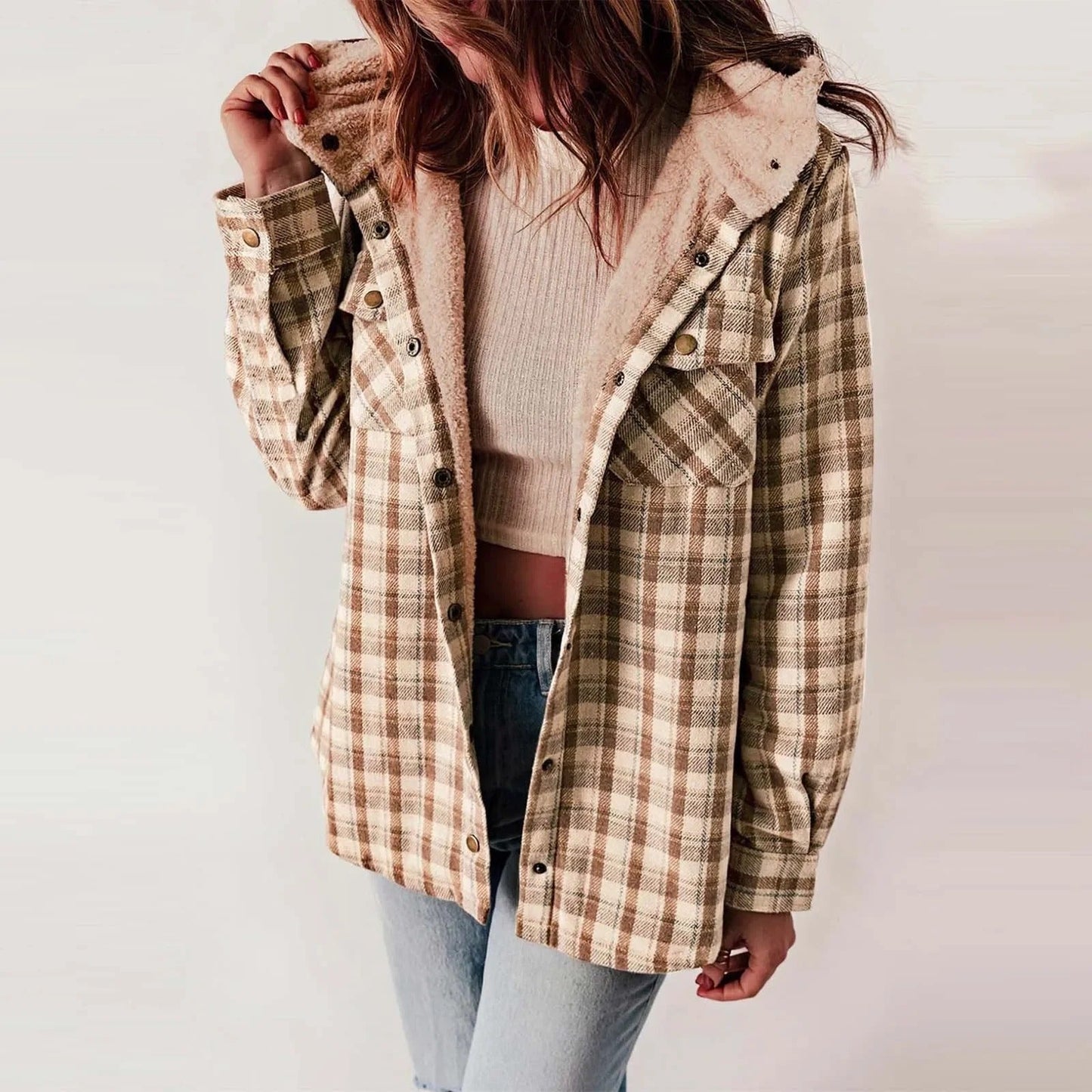 Classic Plaid Wool Hooded Jacket | Warm Buckle-Front Winter Coat