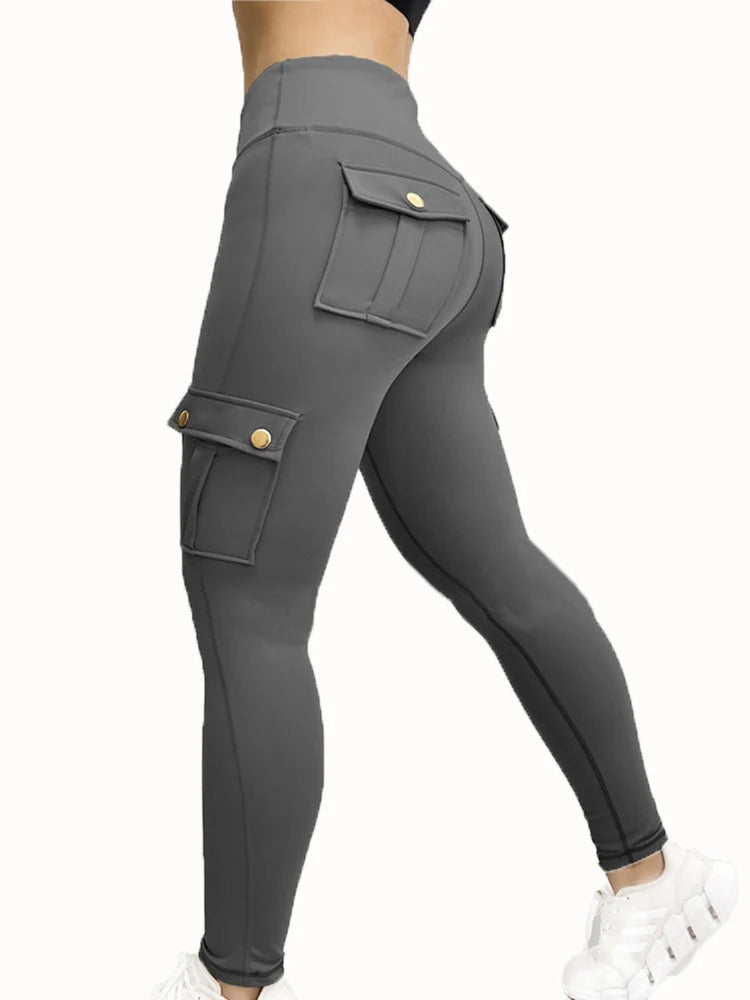 Butt-Lifting High-Waisted Cargo Leggings – Tummy Control & Flap Pockets
