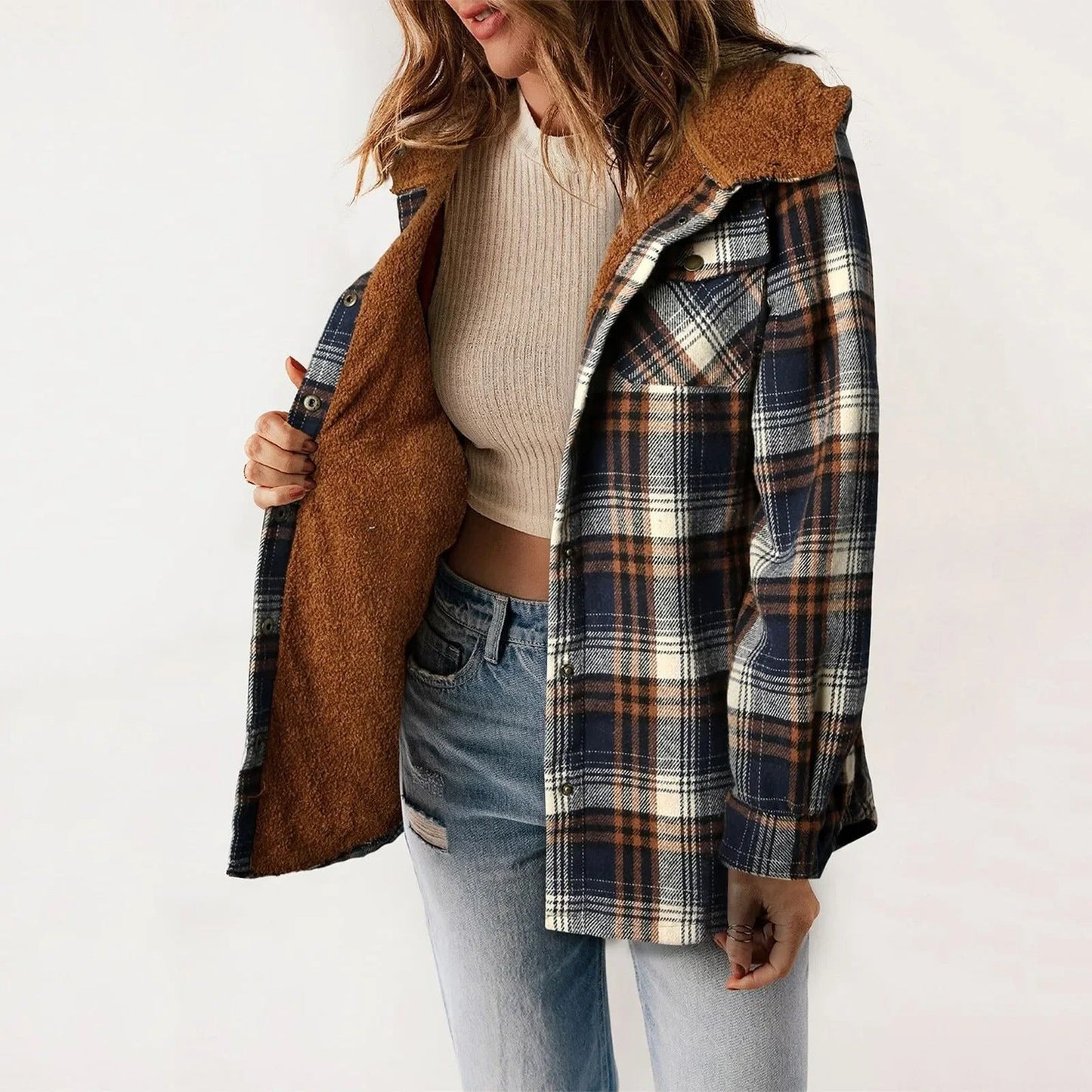 Classic Plaid Wool Hooded Jacket | Warm Buckle-Front Winter Coat