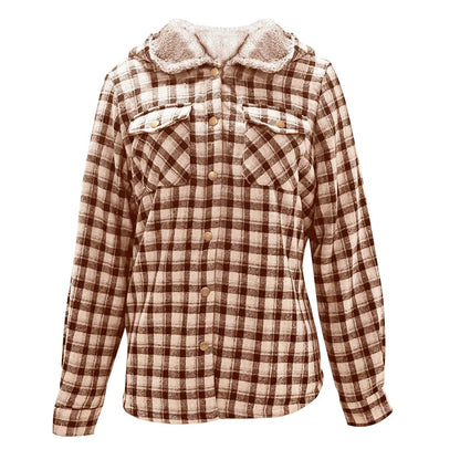 Classic Plaid Wool Hooded Jacket | Warm Buckle-Front Winter Coat