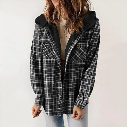 Classic Plaid Wool Hooded Jacket | Warm Buckle-Front Winter Coat