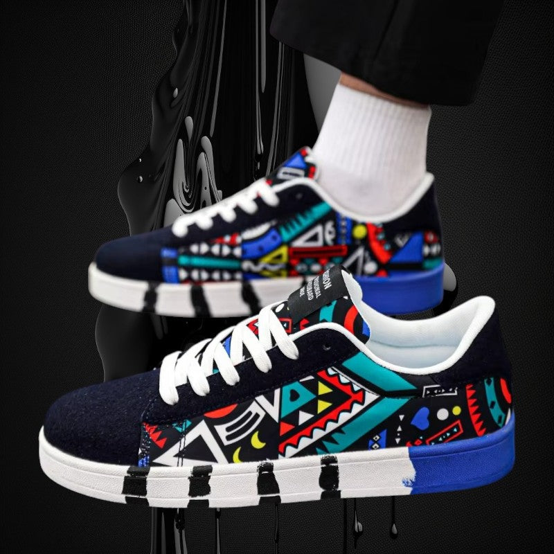 VYRO™ GeoCanvas Retro Art Skate Sneakers | Colorful Geometric Canvas Shoes