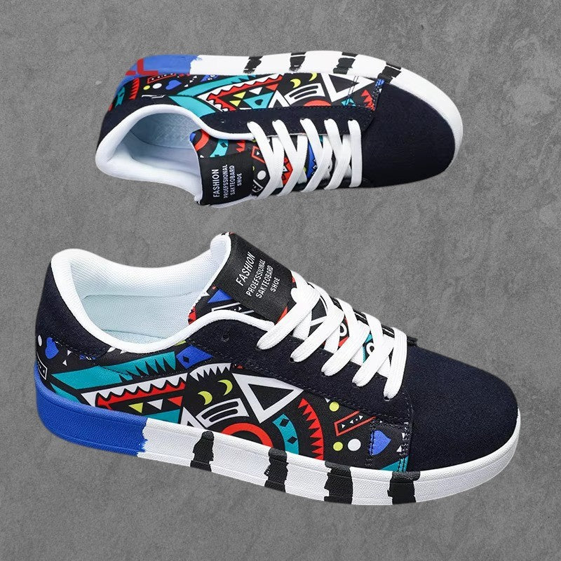 VYRO™ GeoCanvas Retro Art Skate Sneakers | Colorful Geometric Canvas Shoes