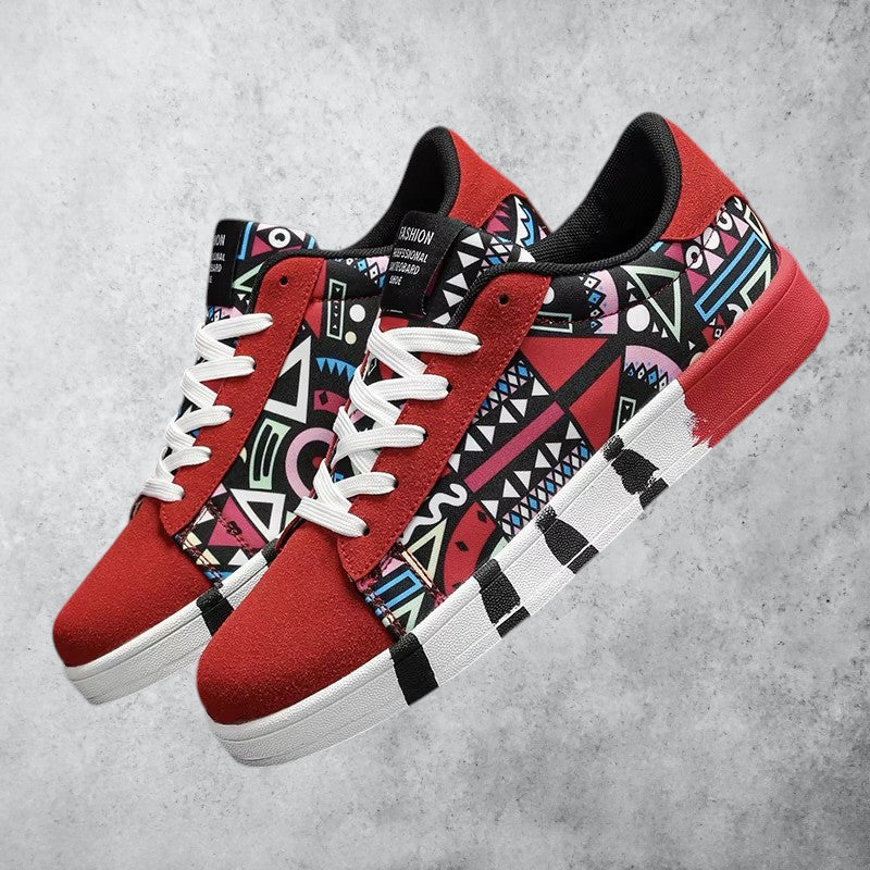 VYRO™ GeoCanvas Retro Art Skate Sneakers | Colorful Geometric Canvas Shoes