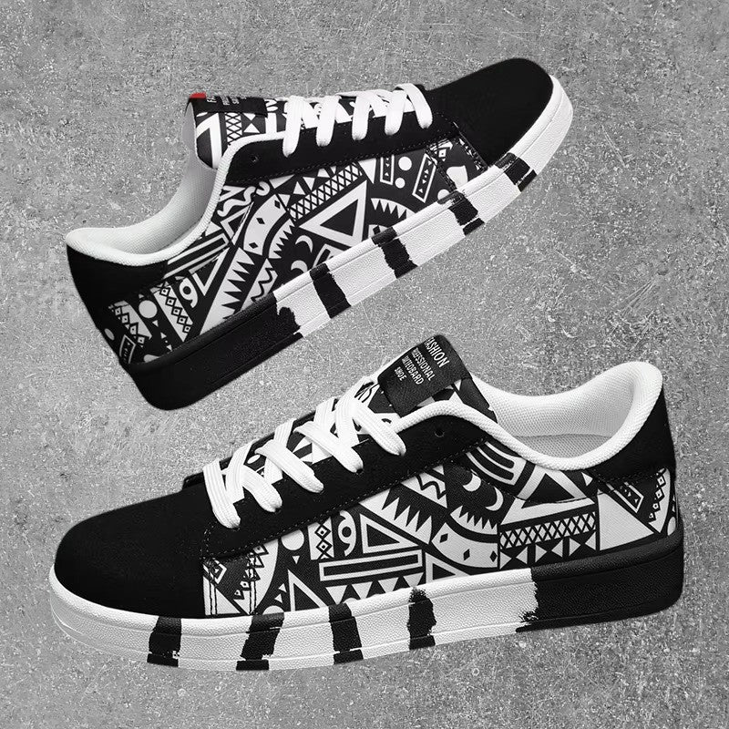 VYRO™ GeoCanvas Retro Art Skate Sneakers | Colorful Geometric Canvas Shoes