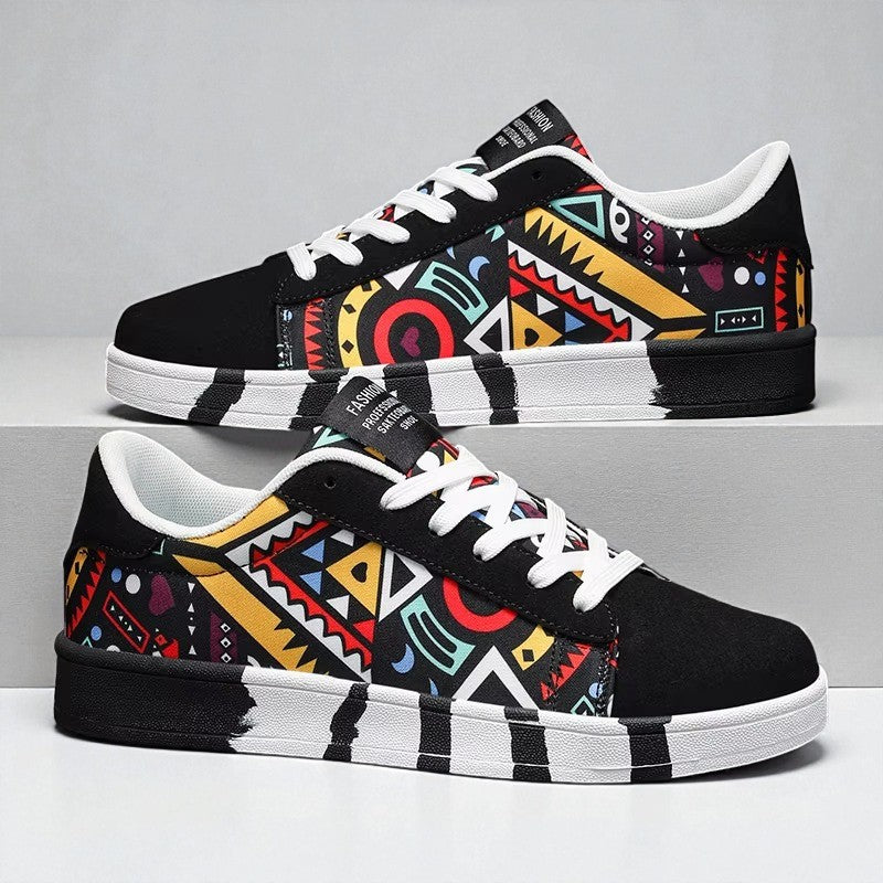 VYRO™ GeoCanvas Retro Art Skate Sneakers | Colorful Geometric Canvas Shoes