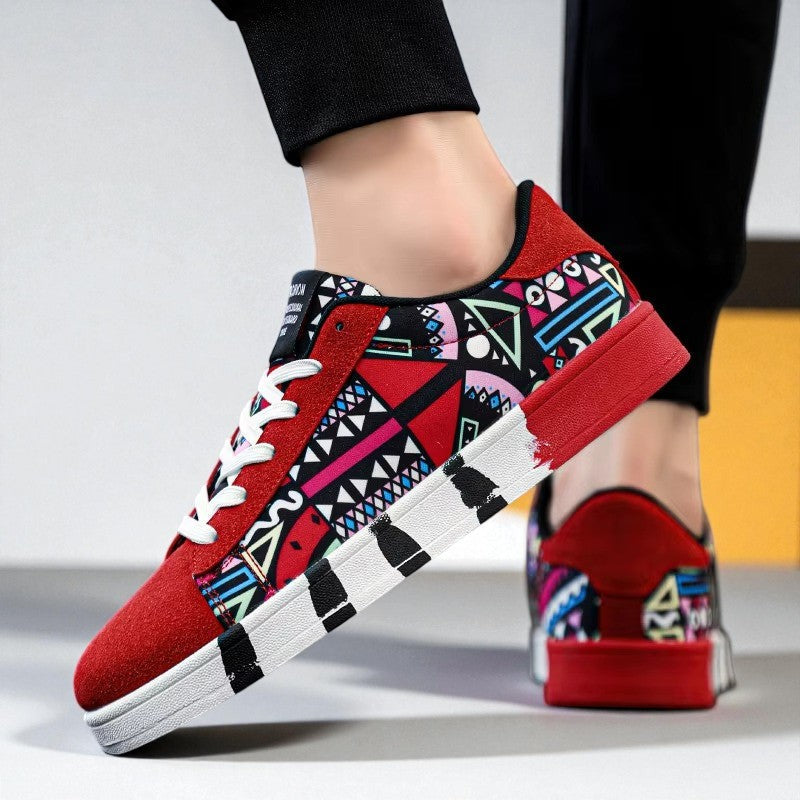 VYRO™ GeoCanvas Retro Art Skate Sneakers | Colorful Geometric Canvas Shoes