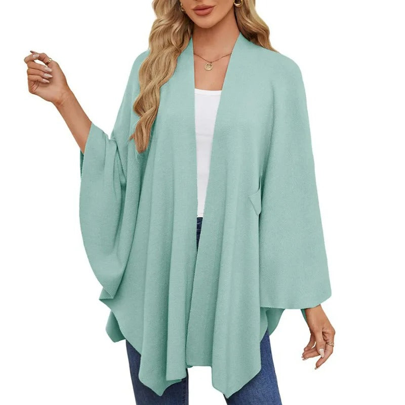 Elegant Soft Knit Shawl Wrap | Cozy Open-Front Poncho Sweater