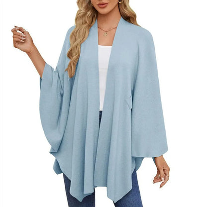 Elegant Soft Knit Shawl Wrap | Cozy Open-Front Poncho Sweater