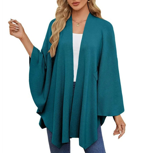 Elegant Soft Knit Shawl Wrap | Cozy Open-Front Poncho Sweater