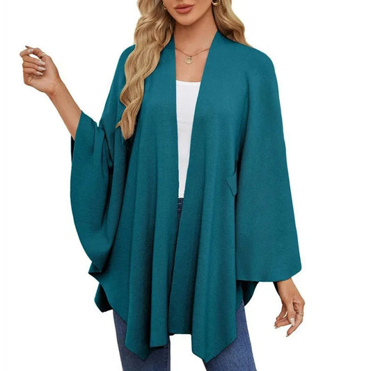 Elegant Soft Knit Shawl Wrap | Cozy Open-Front Poncho Sweater