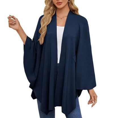 Elegant Soft Knit Shawl Wrap | Cozy Open-Front Poncho Sweater
