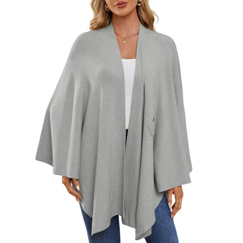 Elegant Soft Knit Shawl Wrap | Cozy Open-Front Poncho Sweater