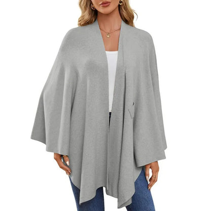 Elegant Soft Knit Shawl Wrap | Cozy Open-Front Poncho Sweater