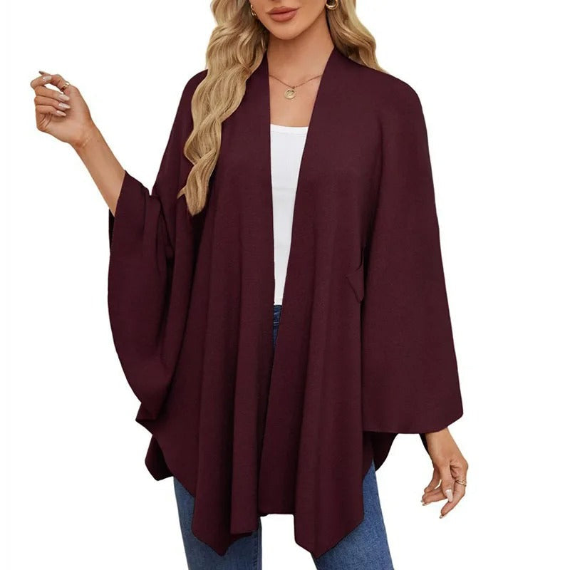 Elegant Soft Knit Shawl Wrap | Cozy Open-Front Poncho Sweater