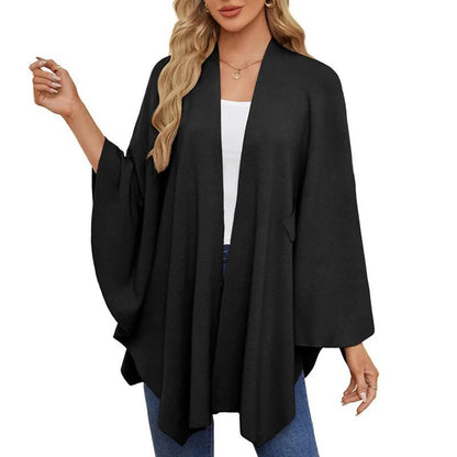 Elegant Soft Knit Shawl Wrap | Cozy Open-Front Poncho Sweater
