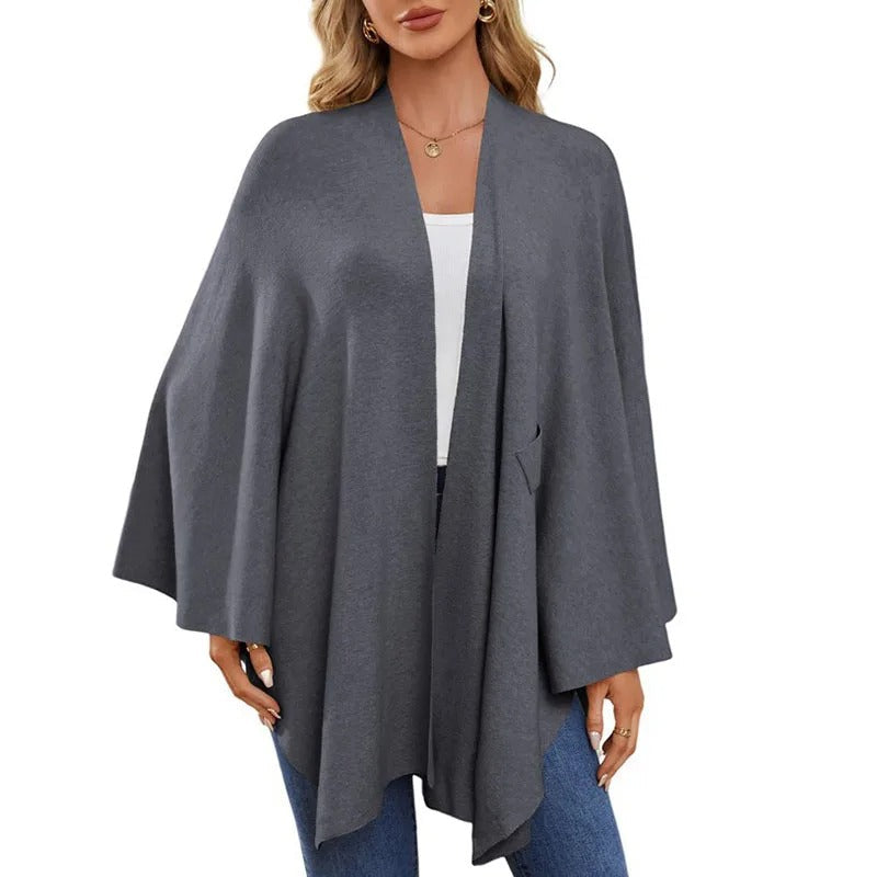 Elegant Soft Knit Shawl Wrap | Cozy Open-Front Poncho Sweater